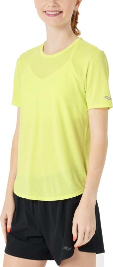 Saucony Women"s Stopwatch Short Sleeve Sunny Lime Heather M Saucony Women"s Stopwatch Short Sleeve Sunny Lime Heather M