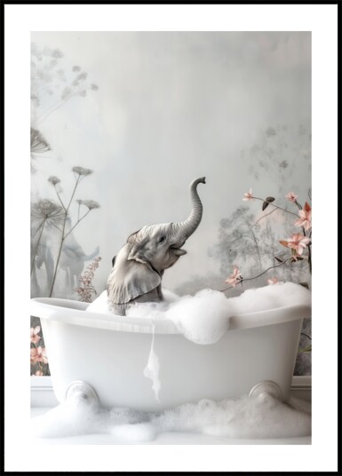 Baby Elephant Bubble Bath Plakat / 50x70