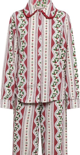 Chelsea Peers Organic Cotton Holly Print Ruffle Long Pyjama Set   RED   M
