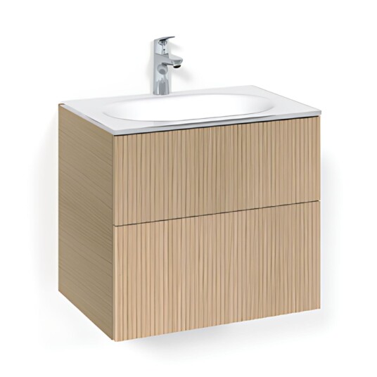 Macro Design Crown Line Servantskap 2-skuff - med Glasservant Eik / 60cm Glass Edge Hvit