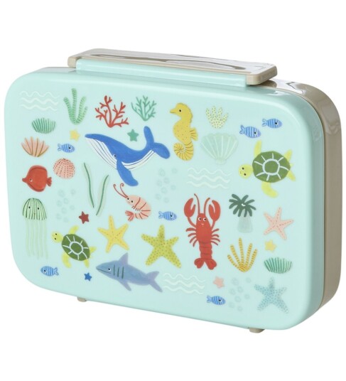 Rice Blue Ocean Print Plastic Lunchbox With 6 Rooms Rice Blue Ocean Print Plastic Lunchbox With 6 Rooms