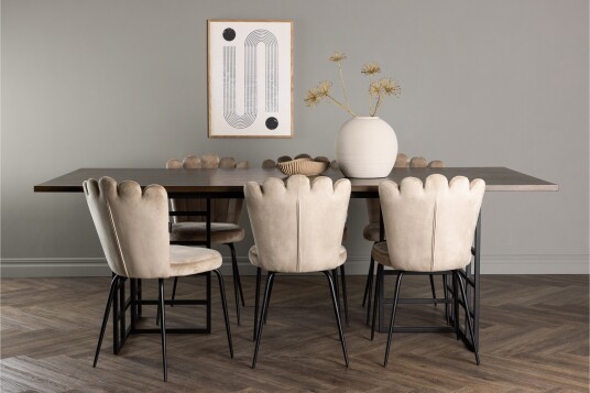 Venture Home Ystad Spisegruppe 220 cm Rektangulær med 6 Limhamn Stoler Beige