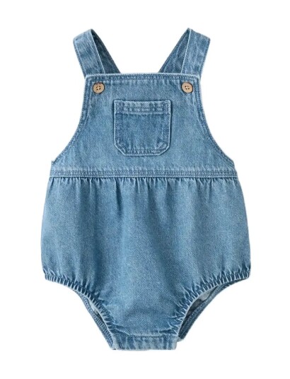 Mango Denim Cotton Romper   Blue   6 9M