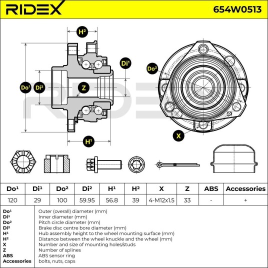 RIDEX 654W0513 Hjullager