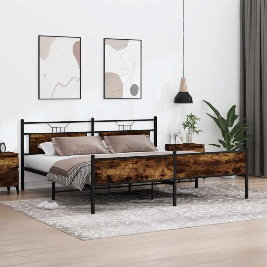 Sengeramme i metall uten madrass røkt eik 193x203 cm 3325116