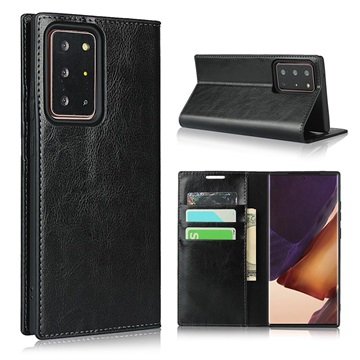 Samsung Galaxy Note20 Ultra Lommebok-deksel i Lær med Stativ Svart