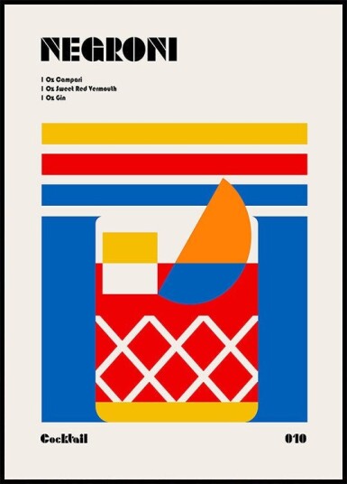 Negroni Bauhaus Cocktail Poster Plakat / 40x50cm