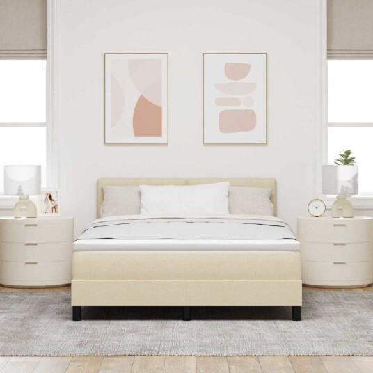 Boksfjær Seng med hodegjerde Krem 160 x 200 cm stoff Boksfjær Seng med hodegjerde Krem 160 x 200 cm stoff