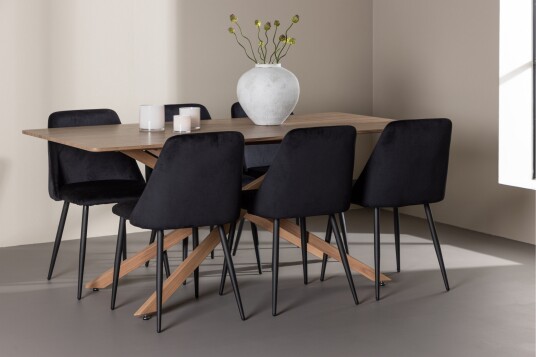 Venture Home Piazza Spisegruppe 180 cm Rektangulær med 6 Night stoler Mocca/Sort