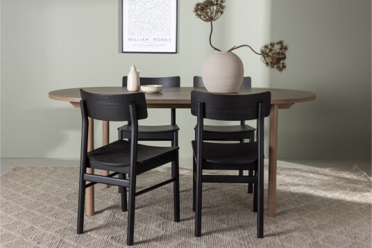 Venture Home Andy Spisegruppe 180 cm Oval med 4 Montros Stoler Sort