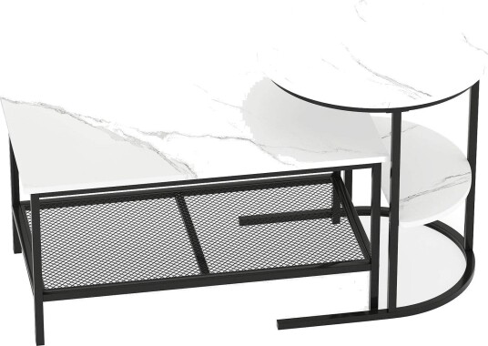 2 delt salongbordsett med topp i imitert marmor – svart