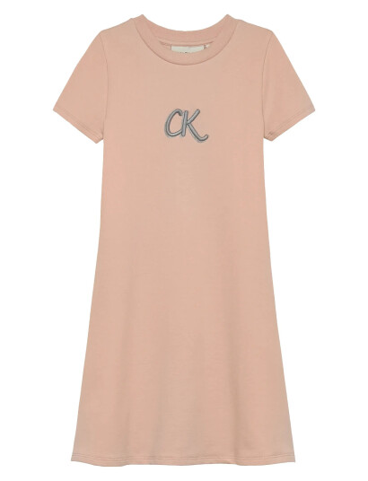 Calvin Klein Metallic Print Ls A-Aline Dress Pink 140