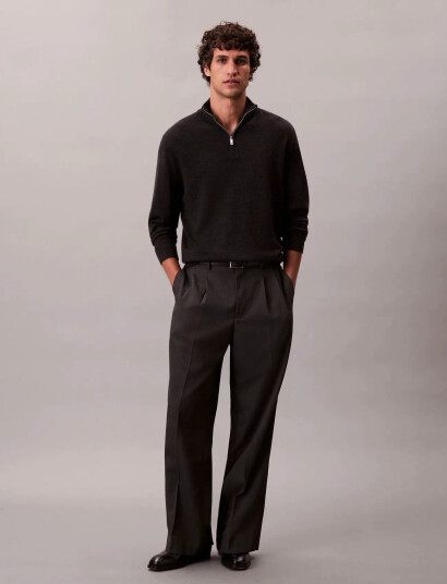 Calvin Klein Ls 100% Merino Qz 14Gg - Grey - XL