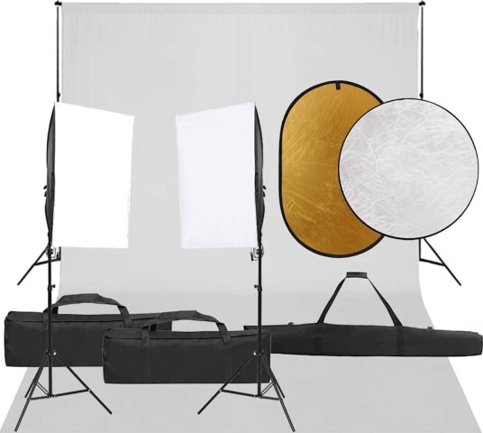 vidaXL Fotostudiosett med lyssett, bakgrunn og reflektor