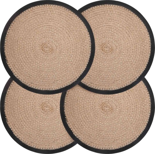 vidaXL Jute Placemets 4 stk. Naturlig og svart 100% Tossa Jute