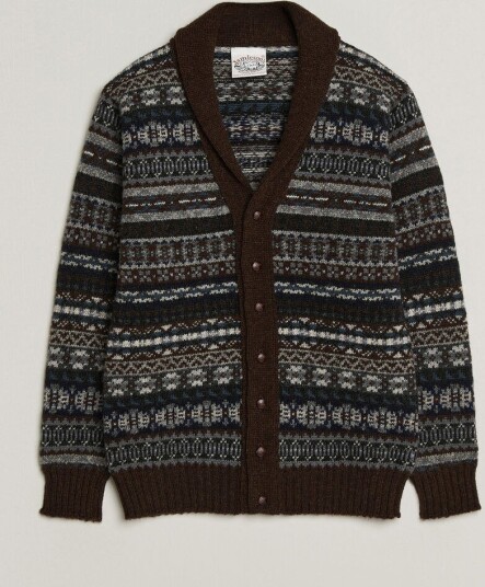 Jamieson's of Shetland Jamiesons Of Shetland All Over Fair Isle Shawl Collar Cardigan Brown Jamieson's of Shetland Jamiesons Of Shetland All Over Fair Isle Shawl Collar Cardigan Brown
