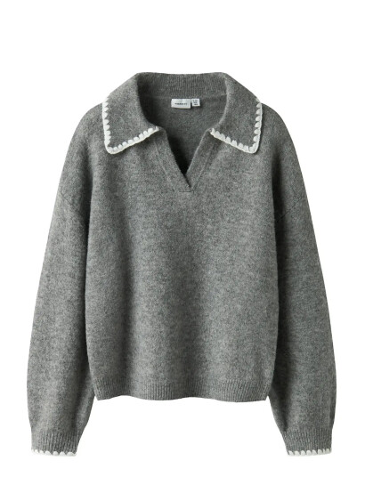 Name It Grey Melange Nkfrikasa Ls Strikk Polo 116
