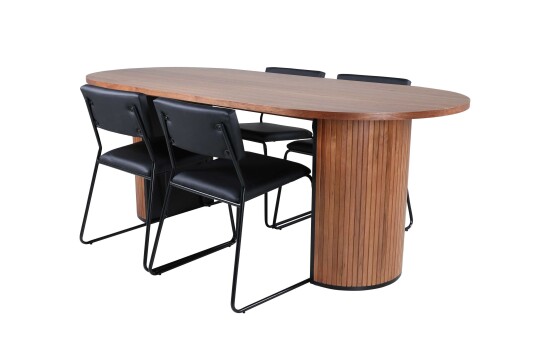 Venture Design Bianca & Kenth spisegruppe Svart/natur 4 stoler & bord 200 x 90 cm