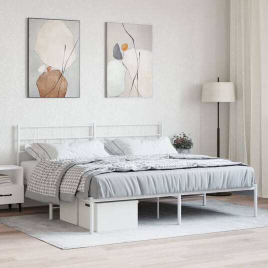 vidaXL Sengeramme i metall med sengegavl hvit 180x200 cm 8721012189133