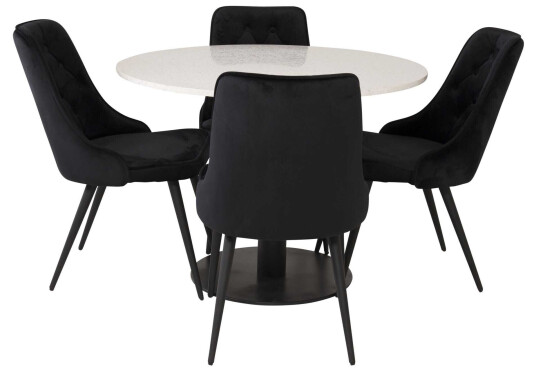 Venture Design Razzia & Velvet spisegruppe Hvit/svart 4 st stoler & bord 106 cm