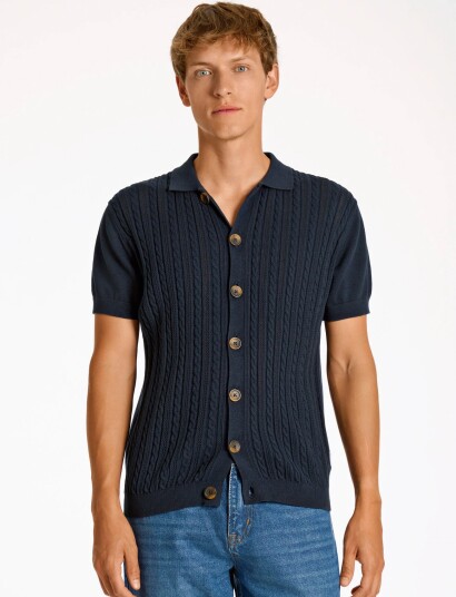 Lindbergh Knitted S/S Cable Cardigan Navy S