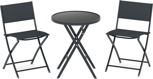 3 delers sammenleggbart bistrosett – pustende seter glassbord
