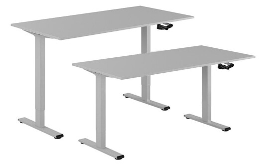 Design Studio Hev Og Senkbart Skrivebord, Sveiv, Grå Stativ, Grå Bordplate, 8 Størrelser