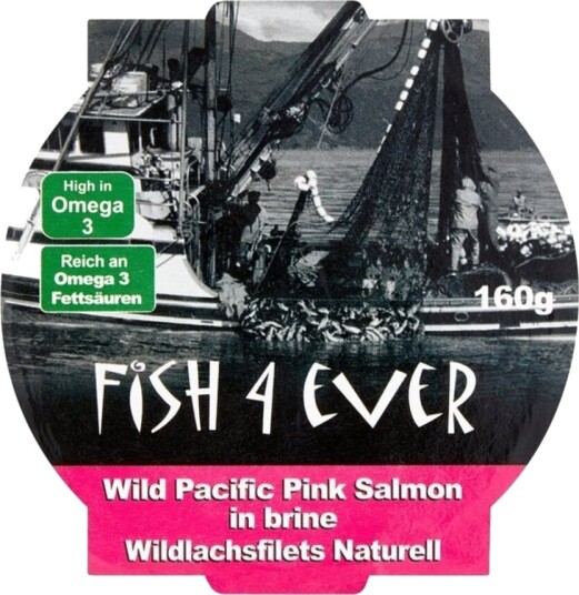 Fish 4 ever wild pacific pink salmon in brine 160 g Fish 4 ever wild pacific pink salmon in brine 160 g