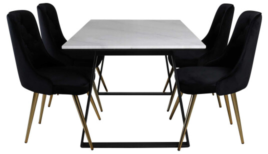 Venture Design Estelle & Velvet spisegruppe Hvit/svart 4 st stoler & bord 140 x 90 cm
