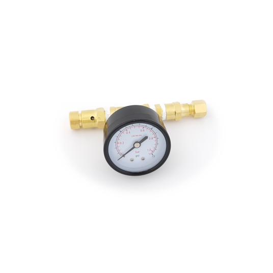 Overtrykksventil med 1/4" FFL kobl. spunding valve, manometer opp til 15 psi