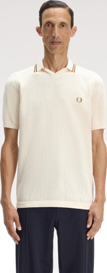 Fred Perry Pointelle Knitted Shirt   Cream   M