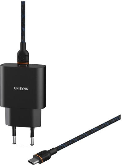 Unisynk 20W USB-C Hurtiglader Svart med 2m Kabel for Vegglading