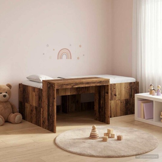 Barneseng med skrivebord Gammelt tre 75 x 190 cm Konstruert tre Barneseng med skrivebord Gammelt tre 75 x 190 cm Konstruert tre