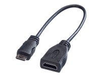 Roline - HDMI-kabel med Ethernet - 19 pin mini HDMI Type C hann til HDMI hunn - 15 cm - skjermet - svart