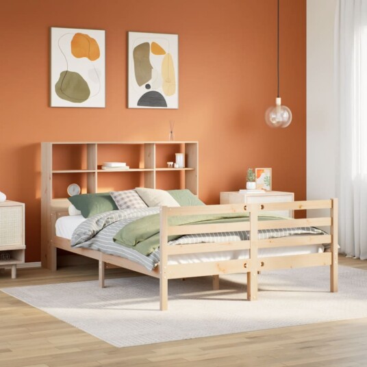 Seng med bokhylle uten madrass 160x200 cm heltre furu