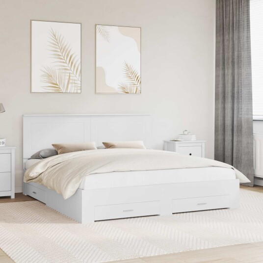  Sengestamme med hodegjerde Hvit 180 x 200 cm Konstruert tre