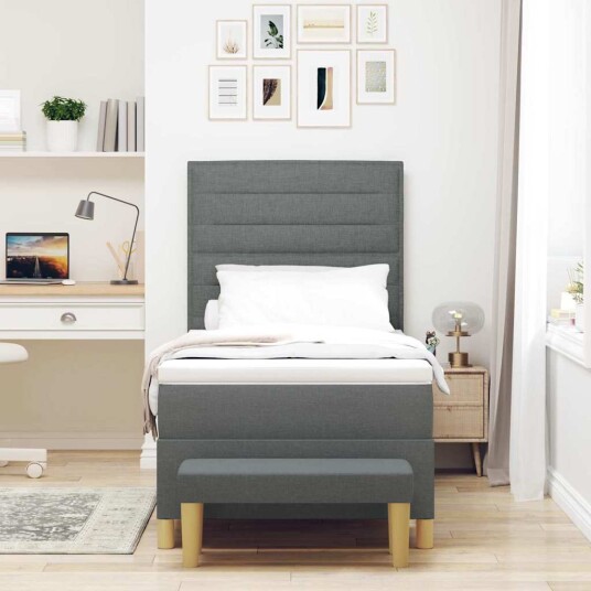 Box Spring Seng med Madrass & Benk Mørk Grå 80x200 cm Stoff