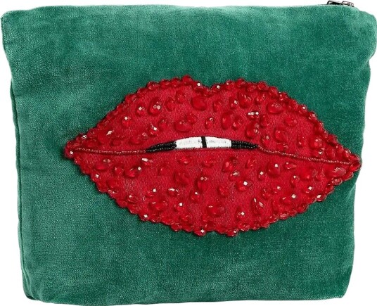 Anna + Nina Beaded Pout Make-Up Bag GREEN ONZE SIZE
