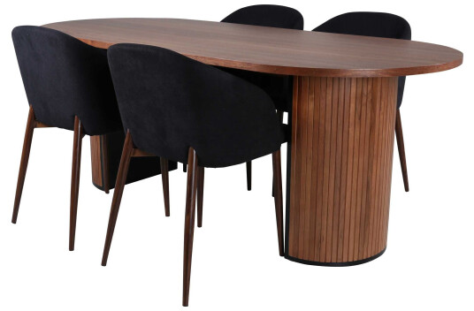 Venture Design Bianca & Arch spisegruppe Svart/natur 4 stoler & bord 200 x 90 cm