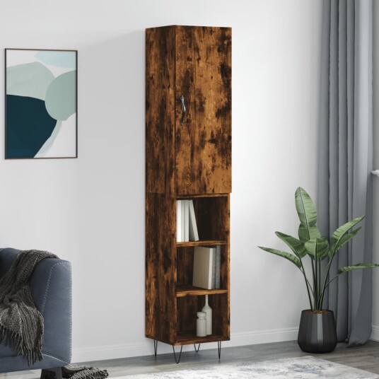 Highboard røkt eik 34,5x34x180 cm konstruert tre