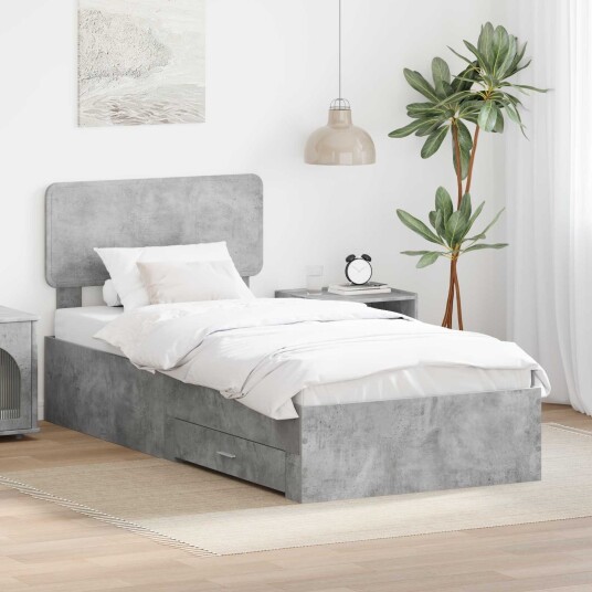  Sengestamme med hodegjerde Betonggrå 75 x 190 cm Konstruert tre