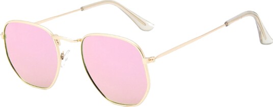 Runde solbriller gull rosa speilglass + senil streng