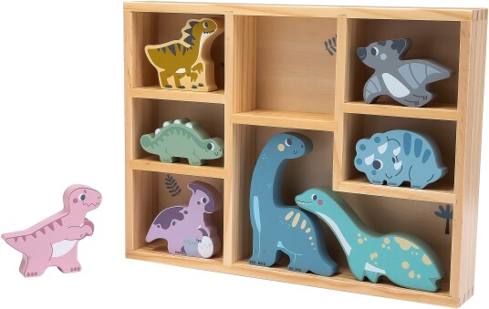 Kinder and Kids Dinosaurfigurer i Trekasse - 8 Deler - Massivt Tre