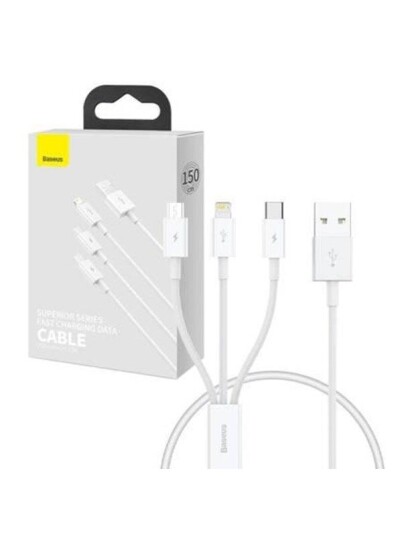 Baseus Quick Charge USB to M+L+C Superior Data 3.5A 0.5m (White) Baseus Quick Charge USB to M+L+C Superior Data 3.5A 0.5m (White)