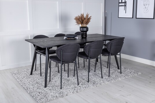 Venture Home Sleek Spisegruppe Forlengningsbar 195 cm Rektangulær med 6 Vault Stoler Sort