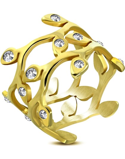 Flower Vine Band Stålring med Klare CZ Stener 59 x 18,80 mm