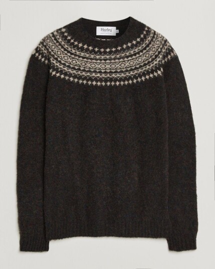 Harley Of Scotland Brushed Supersoft Lambswool Yolk Fairisle Volcano/C