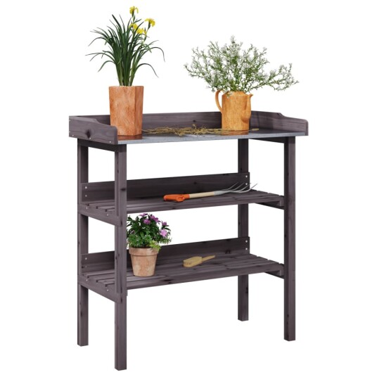 Plantebord med hyller grå 78x38x82,5 cm heltre gran Plantebord med hyller grå 78x38x82,5 cm heltre gran