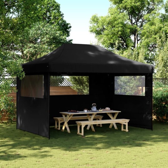 vidaXL Sammenleggbart partytelt pop-up med 3 sidevegger svart vidaXL Sammenleggbart partytelt pop-up med 3 sidevegger svart
