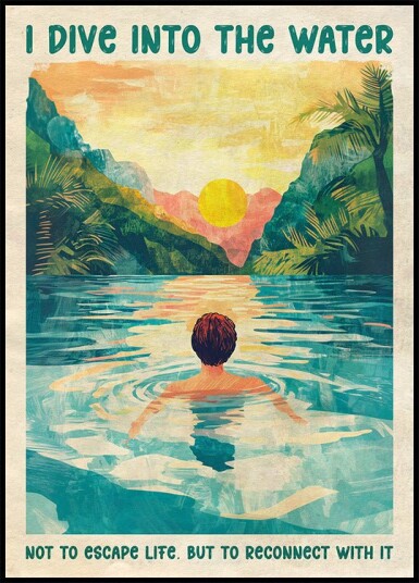 I Dive Into the Water Sunset River Plakat Plakat / 40x50cm